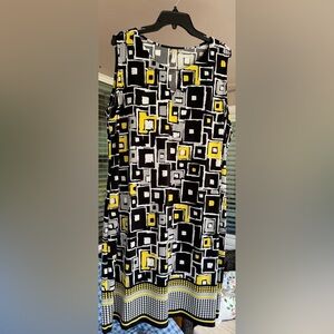 Tacera Women's Midi Dress - Black, Gray, Yellow Geometric